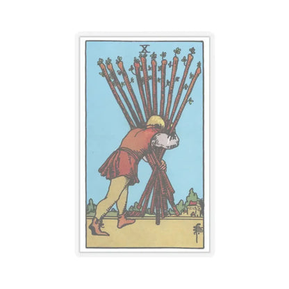 The 10 of Wands (Tarot Card) STICKER Vinyl Kiss-Cut Decal 2 Inch Transparent - The Sticker Space