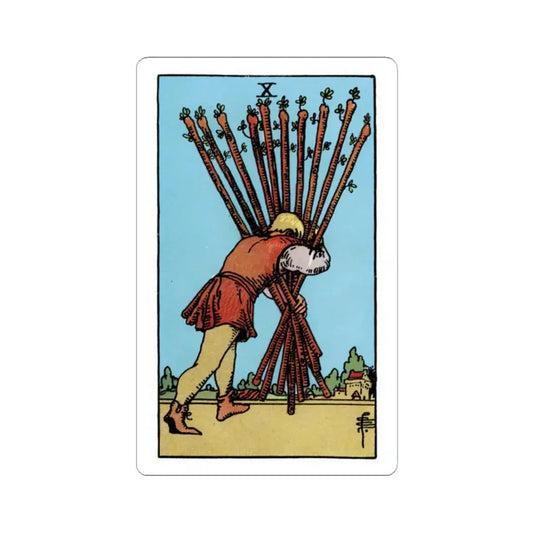 The 10 of Wands (Tarot Card) STICKER Vinyl Kiss-Cut Decal 2 Inch White - The Sticker Space