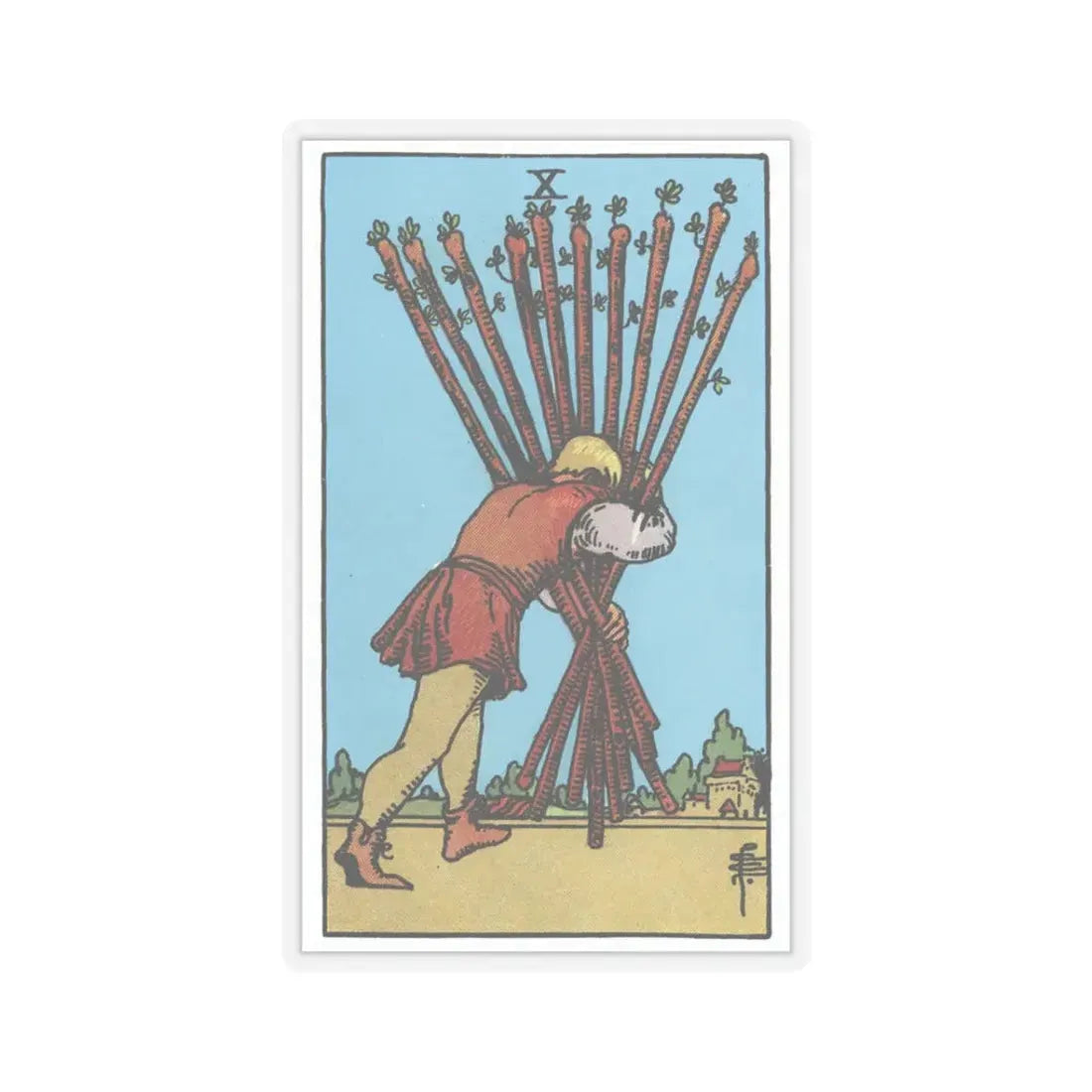 The 10 of Wands (Tarot Card) STICKER Vinyl Kiss-Cut Decal 3 Inch Transparent - The Sticker Space