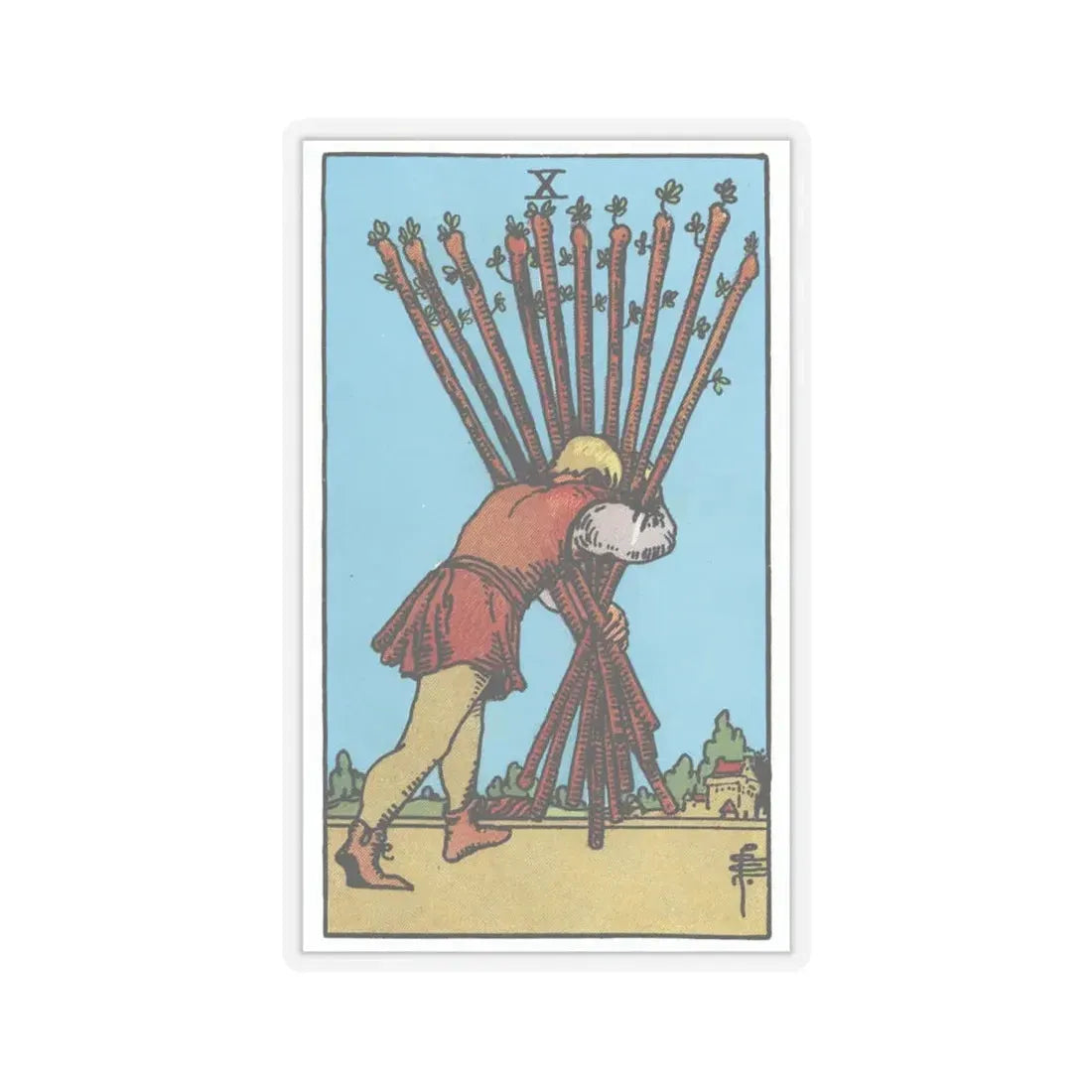 The 10 of Wands (Tarot Card) STICKER Vinyl Kiss-Cut Decal 4 Inch Transparent - The Sticker Space