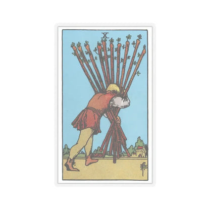 The 10 of Wands (Tarot Card) STICKER Vinyl Kiss-Cut Decal 4 Inch Transparent - The Sticker Space
