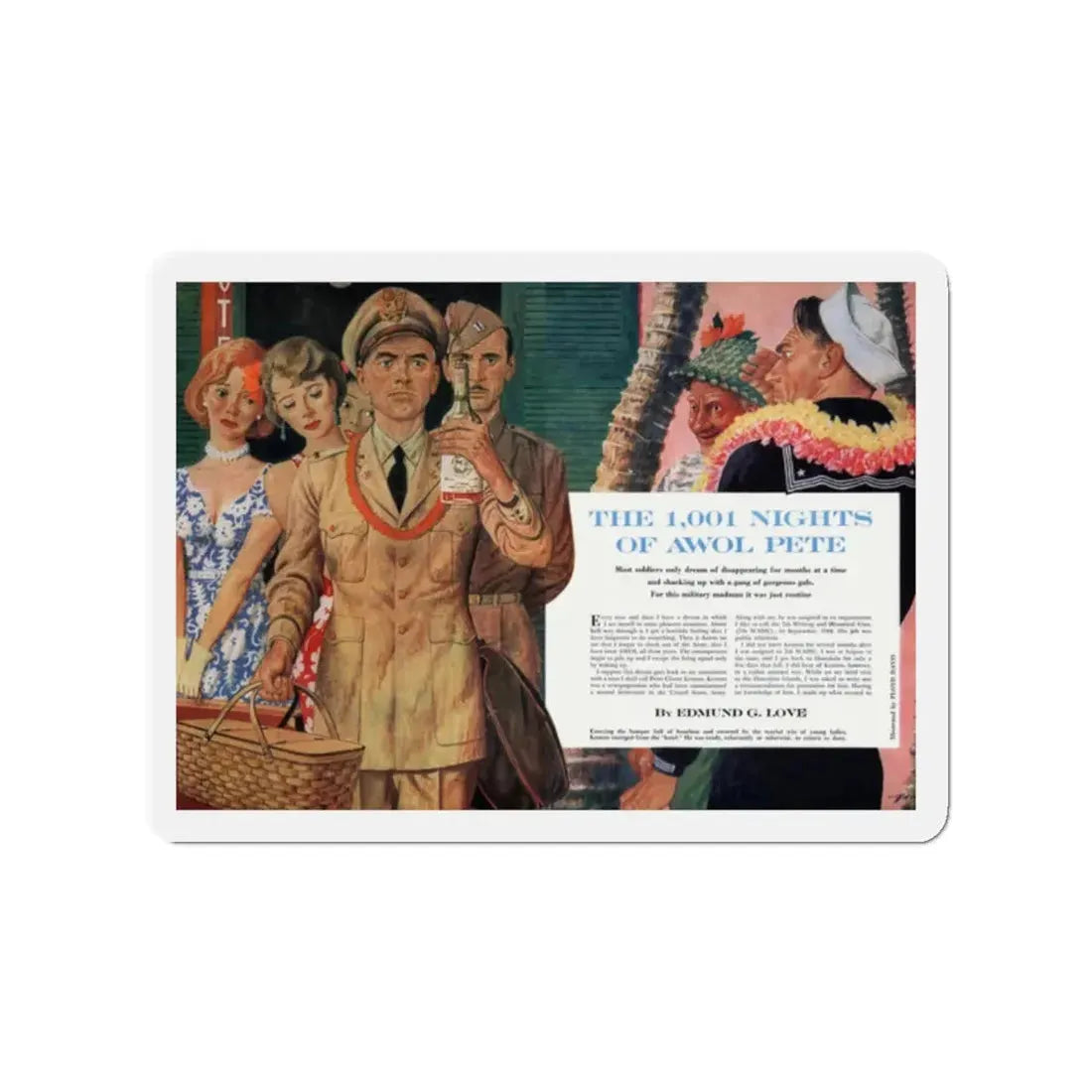 The 1001 Nights of AWOL Pete, True magazine, April 1960 (Magazine Illustration) Refrigerator Magnet 2 Inch Die-Cut - The Sticker Space