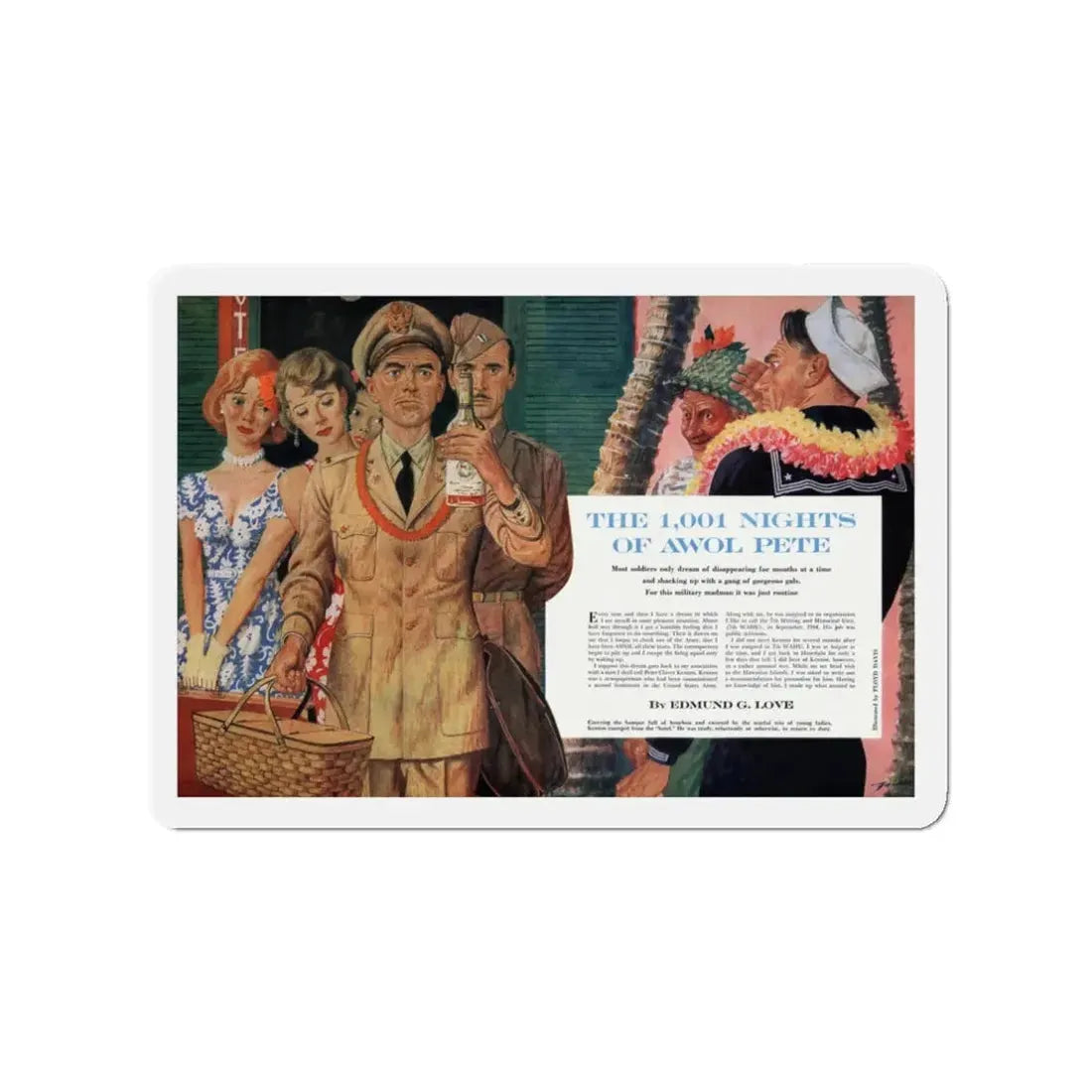 The 1001 Nights of AWOL Pete, True magazine, April 1960 (Magazine Illustration) Refrigerator Magnet 3 Inch Die-Cut - The Sticker Space