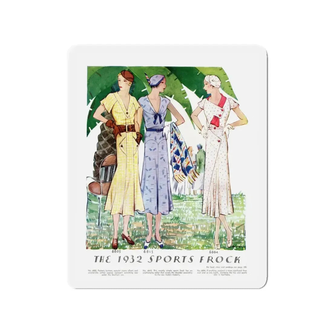 The 1932 Sports Frock, McCall's, February 1932 (Magazine Illustration) Refrigerator Magnet 3 Inch Die-Cut - The Sticker Space