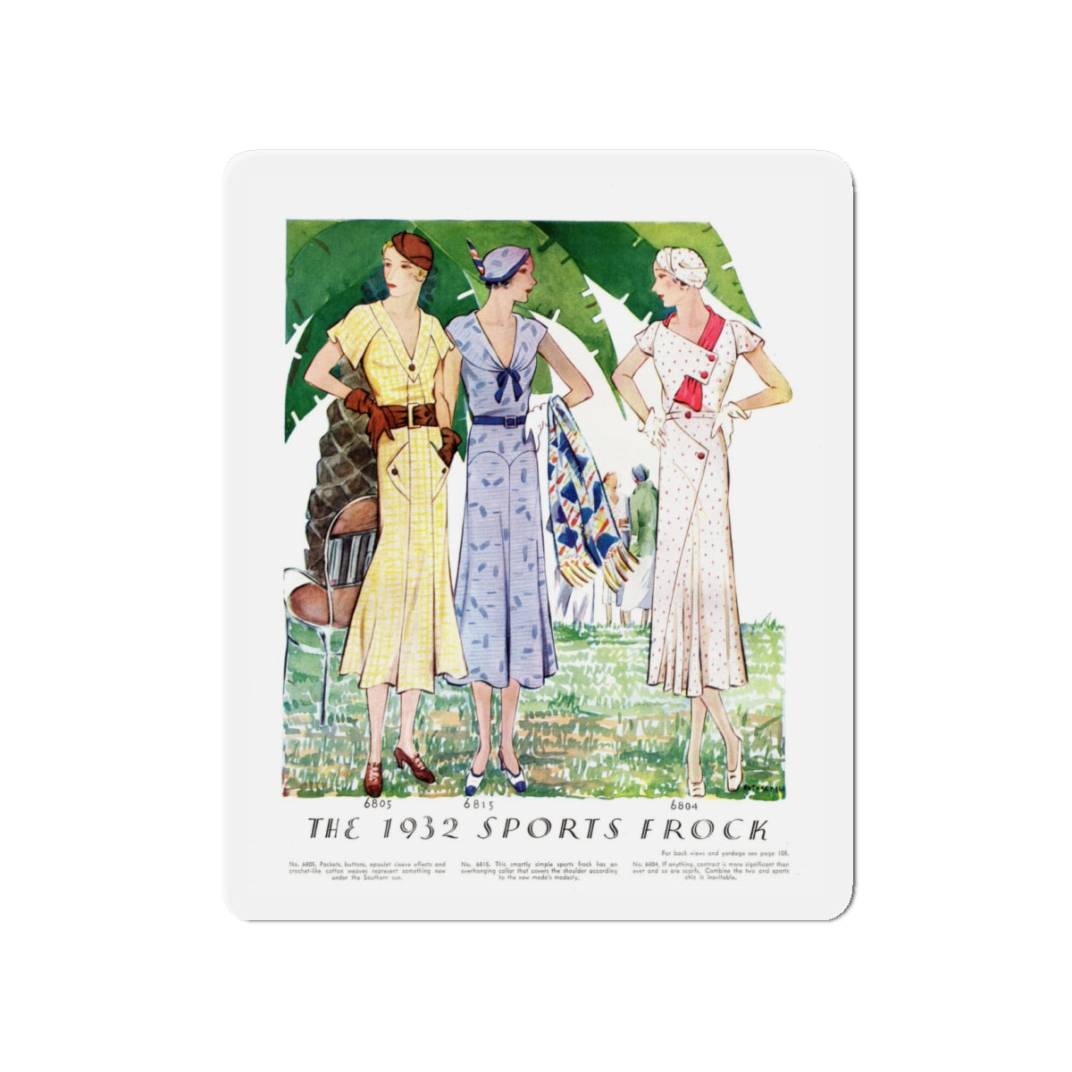 The 1932 Sports Frock, McCall's, February 1932 (Magazine Illustration) Refrigerator Magnet-4 Inch-The Sticker Space