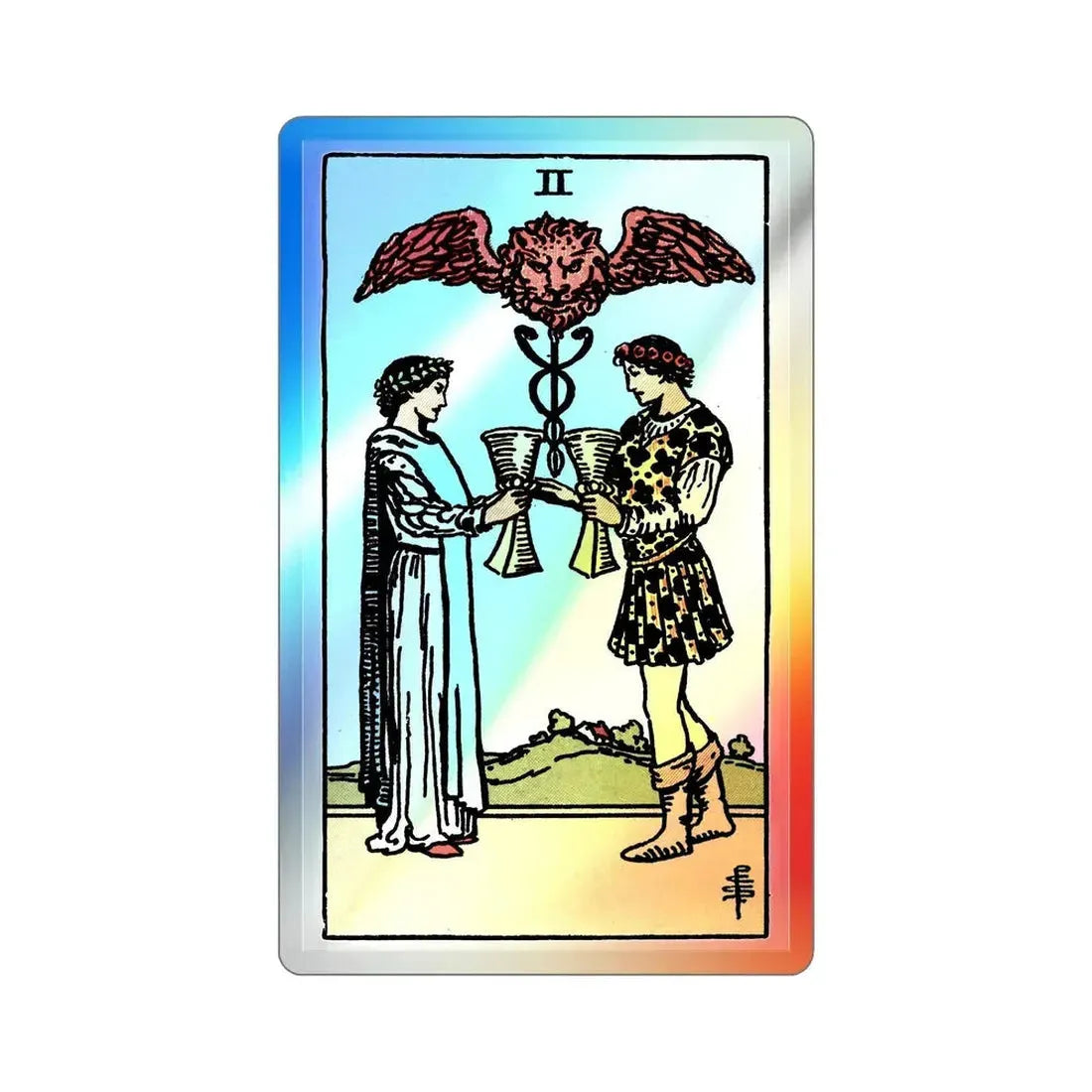 The 2 of Cups (Tarot Card) Holographic STICKER Die-Cut Vinyl Decal 4 Inch Holographic - The Sticker Space