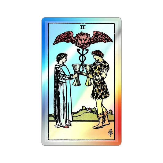 The 2 of Cups (Tarot Card) Holographic STICKER Die-Cut Vinyl Decal 6 Inch Holographic - The Sticker Space