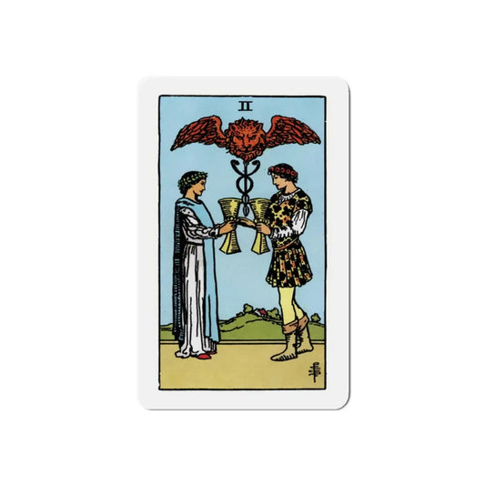 The 2 of Cups (Tarot Card) Refrigerator Magnet 2 Inch - The Sticker Space