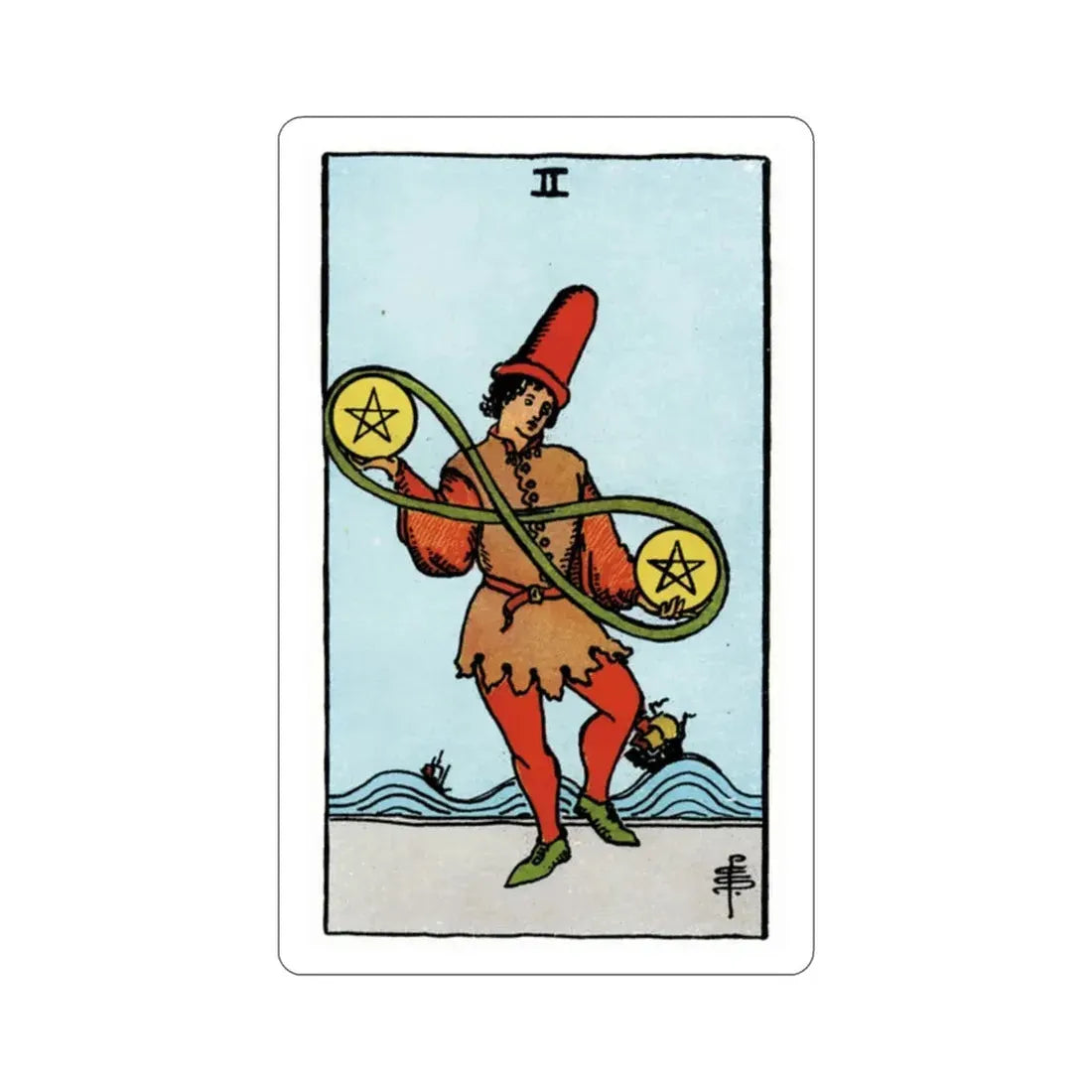 The 2 of Pentacles (Rider Waite Tarot Deck) STICKER Vinyl Die-Cut Decal 2 Inch - The Sticker Space