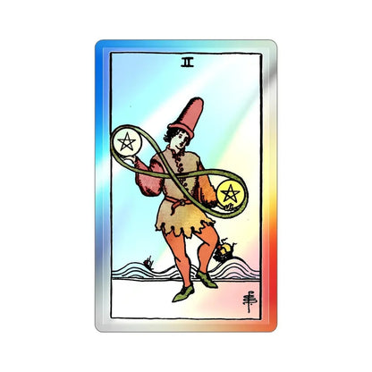 The 2 of Pentacles (Tarot Card) Holographic STICKER Die-Cut Vinyl Decal 2 Inch Holographic - The Sticker Space