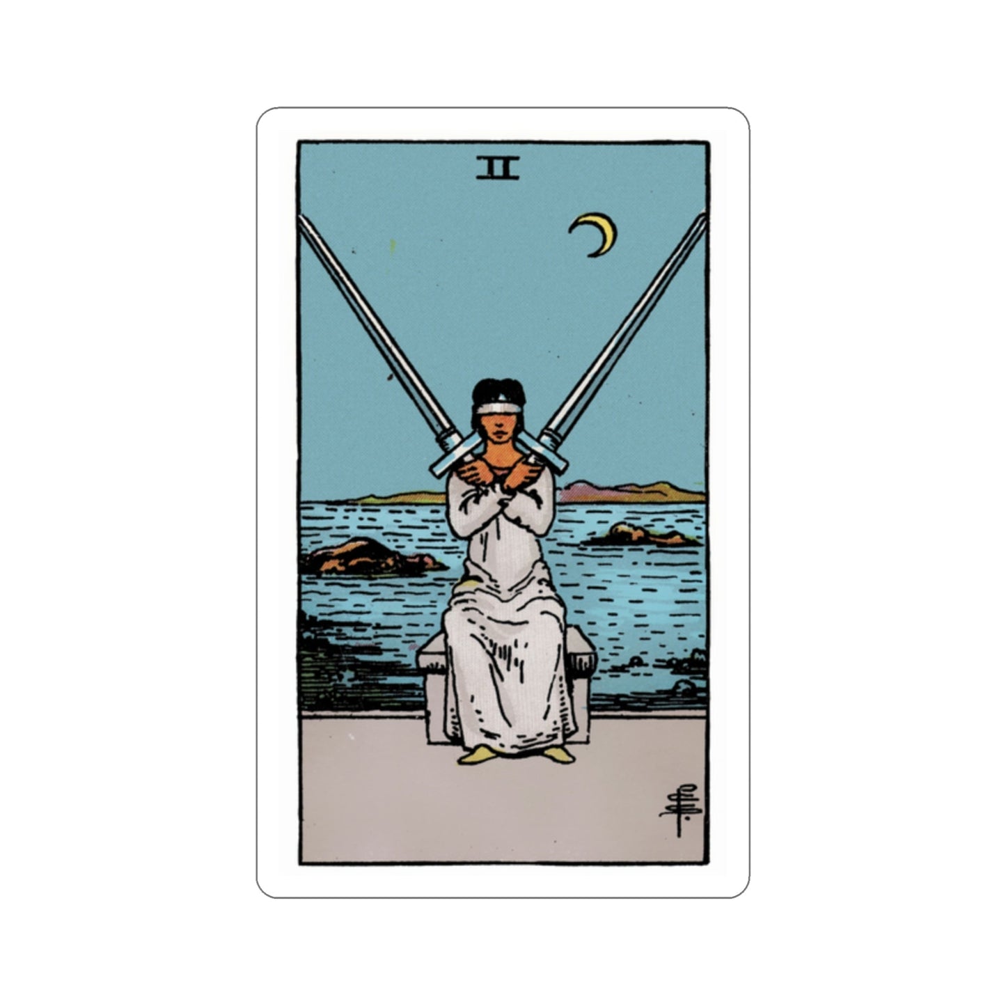 The 2 of Swords (Rider Waite Tarot Deck) STICKER Vinyl Die-Cut Decal-2 Inch-The Sticker Space