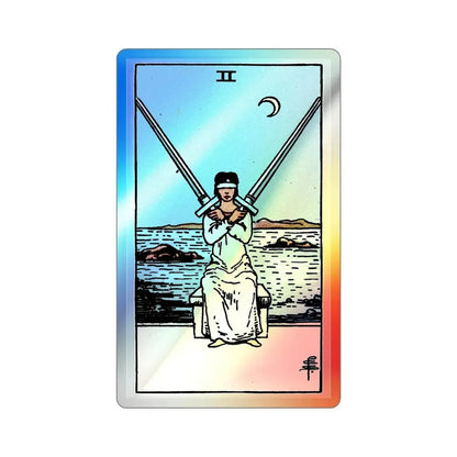 The 2 of Swords (Tarot Card) Holographic STICKER Die-Cut Vinyl Decal 3 Inch Holographic - The Sticker Space