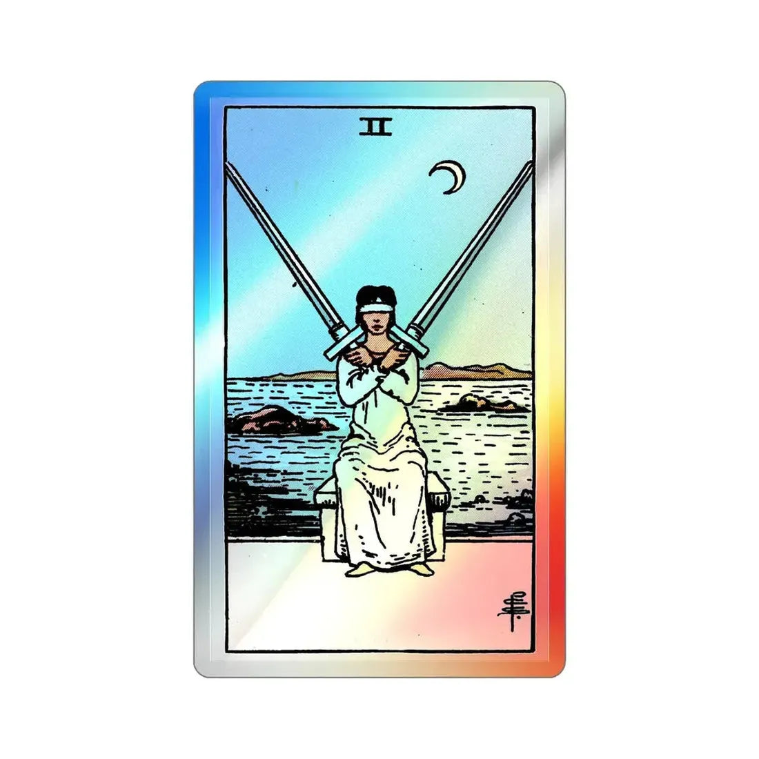 The 2 of Swords (Tarot Card) Holographic STICKER Die-Cut Vinyl Decal 6 Inch Holographic - The Sticker Space