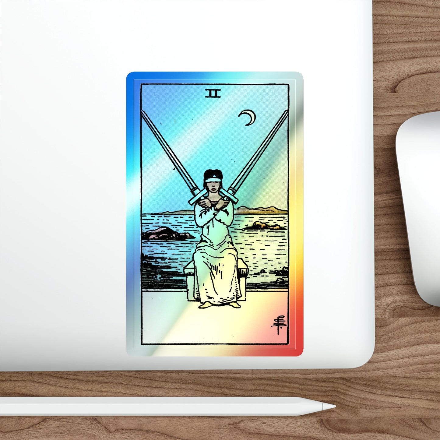 The 2 of Swords (Tarot Card) Holographic STICKER Die-Cut Vinyl Decal-The Sticker Space