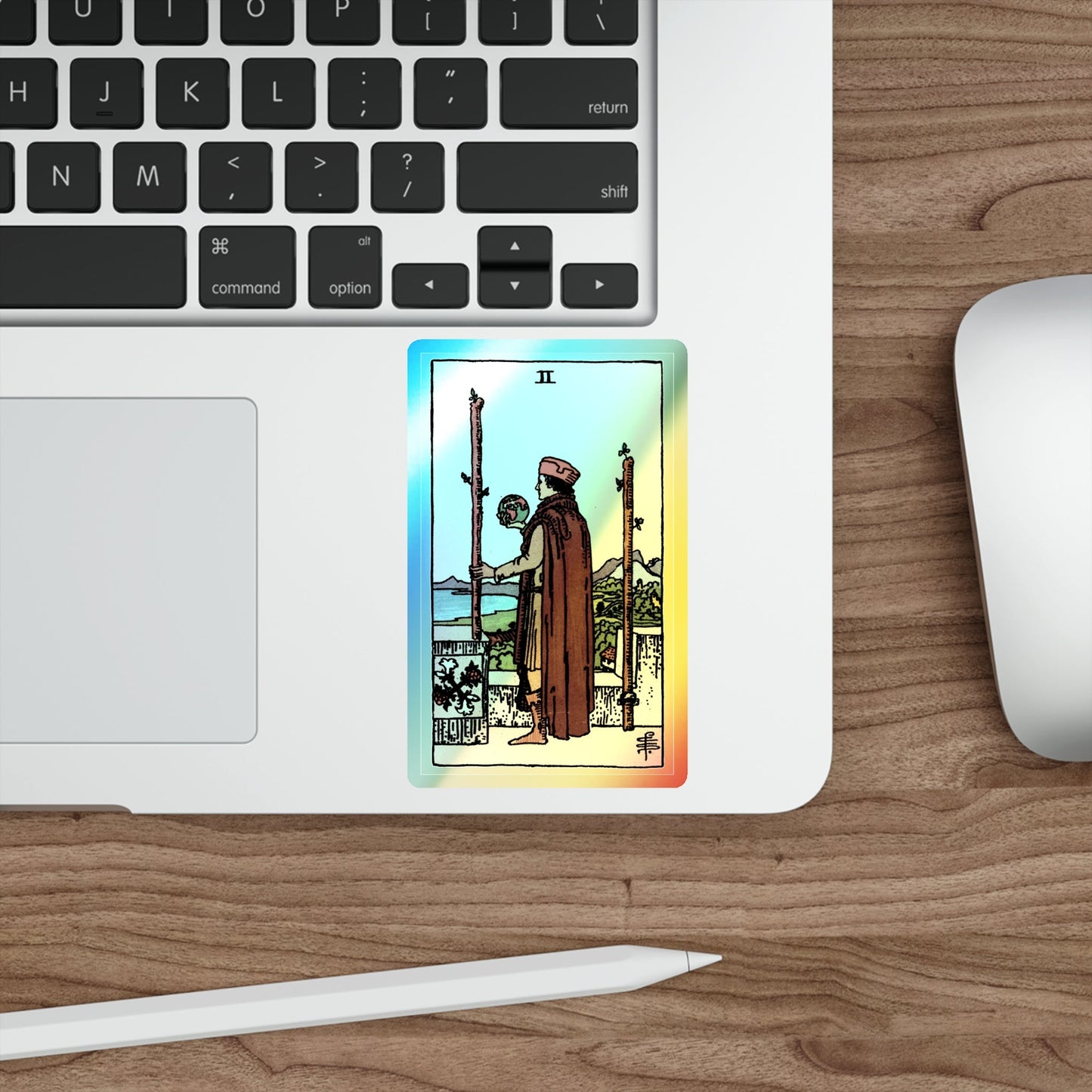 The 2 of Wands (Tarot Card) Holographic STICKER Die-Cut Vinyl Decal-The Sticker Space