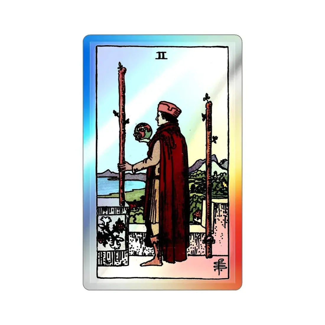 The 2 of Wands (Tarot Card) Holographic STICKER Die-Cut Vinyl Decal 3 Inch Holographic - The Sticker Space