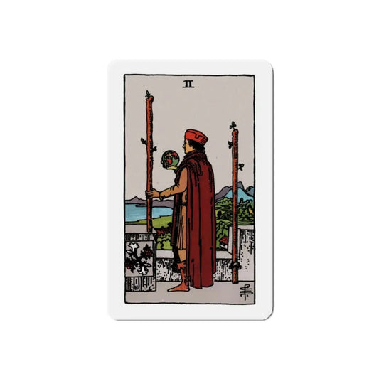 The 2 of Wands (Tarot Card) Refrigerator Magnet 2 Inch - The Sticker Space