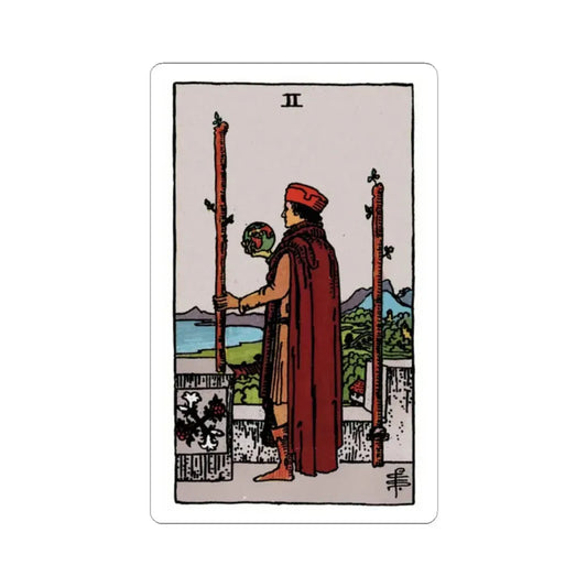 The 2 of Wands (Tarot Card) STICKER Vinyl Kiss-Cut Decal 2 Inch White - The Sticker Space