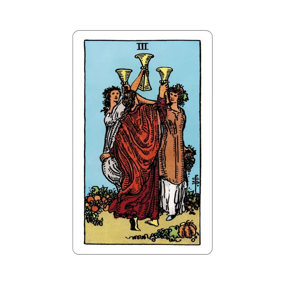 The 3 of Cups (Rider Waite Tarot Deck) STICKER Vinyl Die-Cut Decal 3 Inch - The Sticker Space