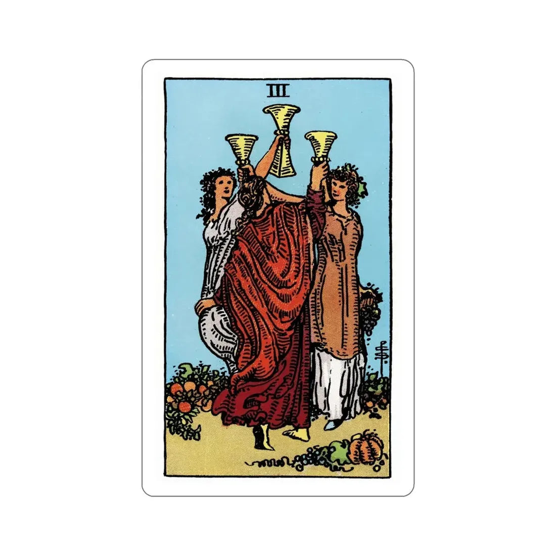 The 3 of Cups (Rider Waite Tarot Deck) STICKER Vinyl Die-Cut Decal 6 Inch - The Sticker Space