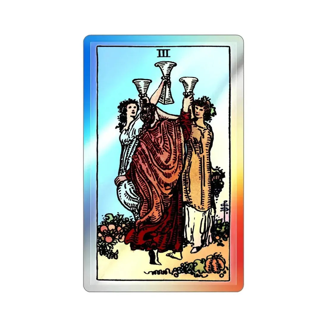 The 3 of Cups (Tarot Card) Holographic STICKER Die-Cut Vinyl Decal 2 Inch Holographic - The Sticker Space