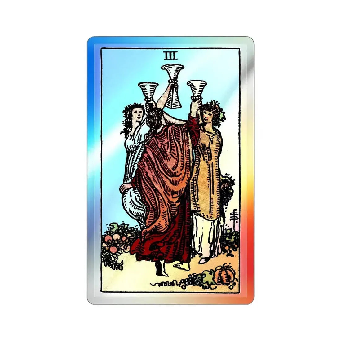 The 3 of Cups (Tarot Card) Holographic STICKER Die-Cut Vinyl Decal 4 Inch Holographic - The Sticker Space
