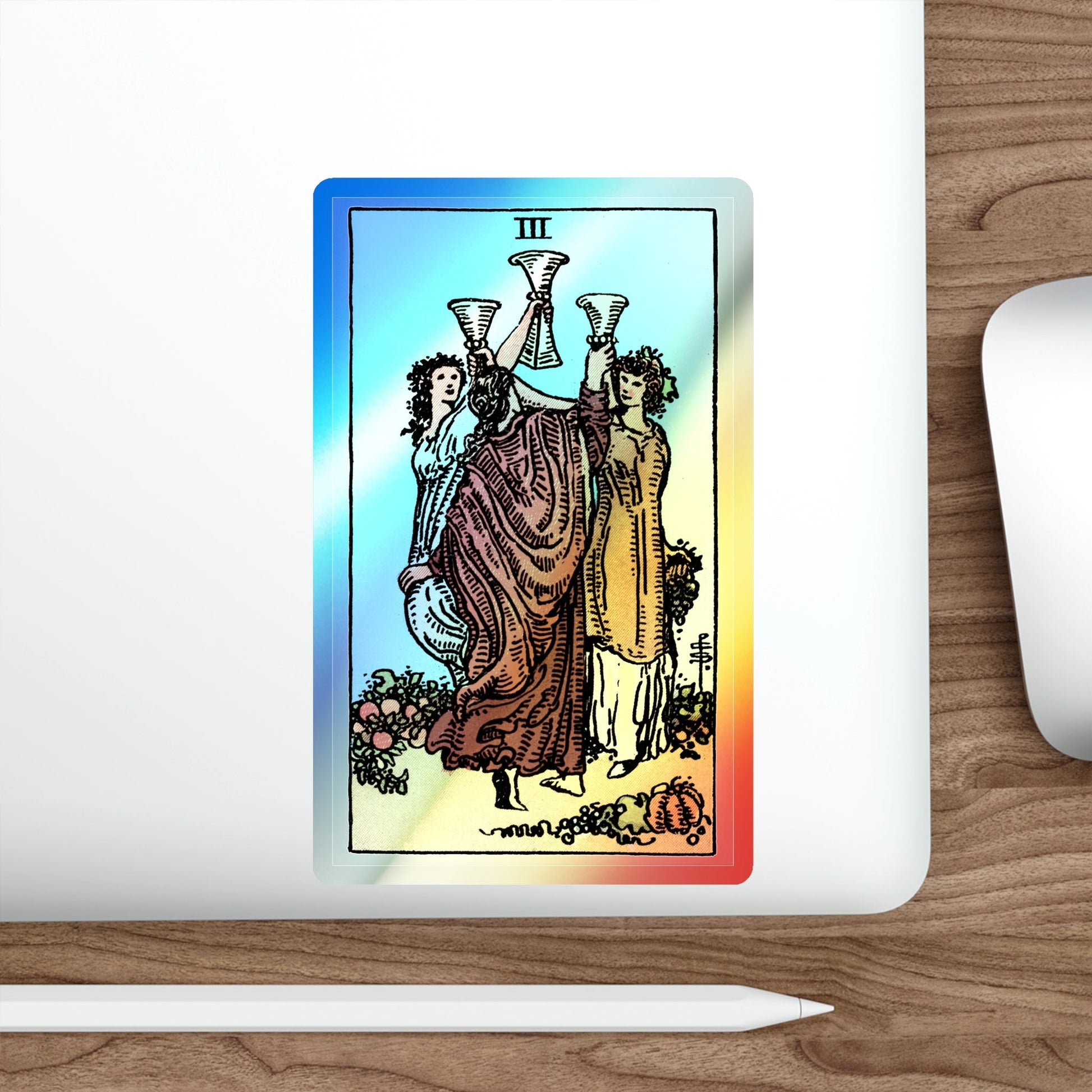 The 3 of Cups (Tarot Card) Holographic STICKER Die-Cut Vinyl Decal-The Sticker Space