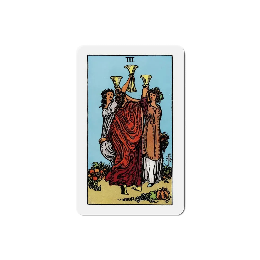 The 3 of Cups (Tarot Card) Refrigerator Magnet 3 Inch - The Sticker Space