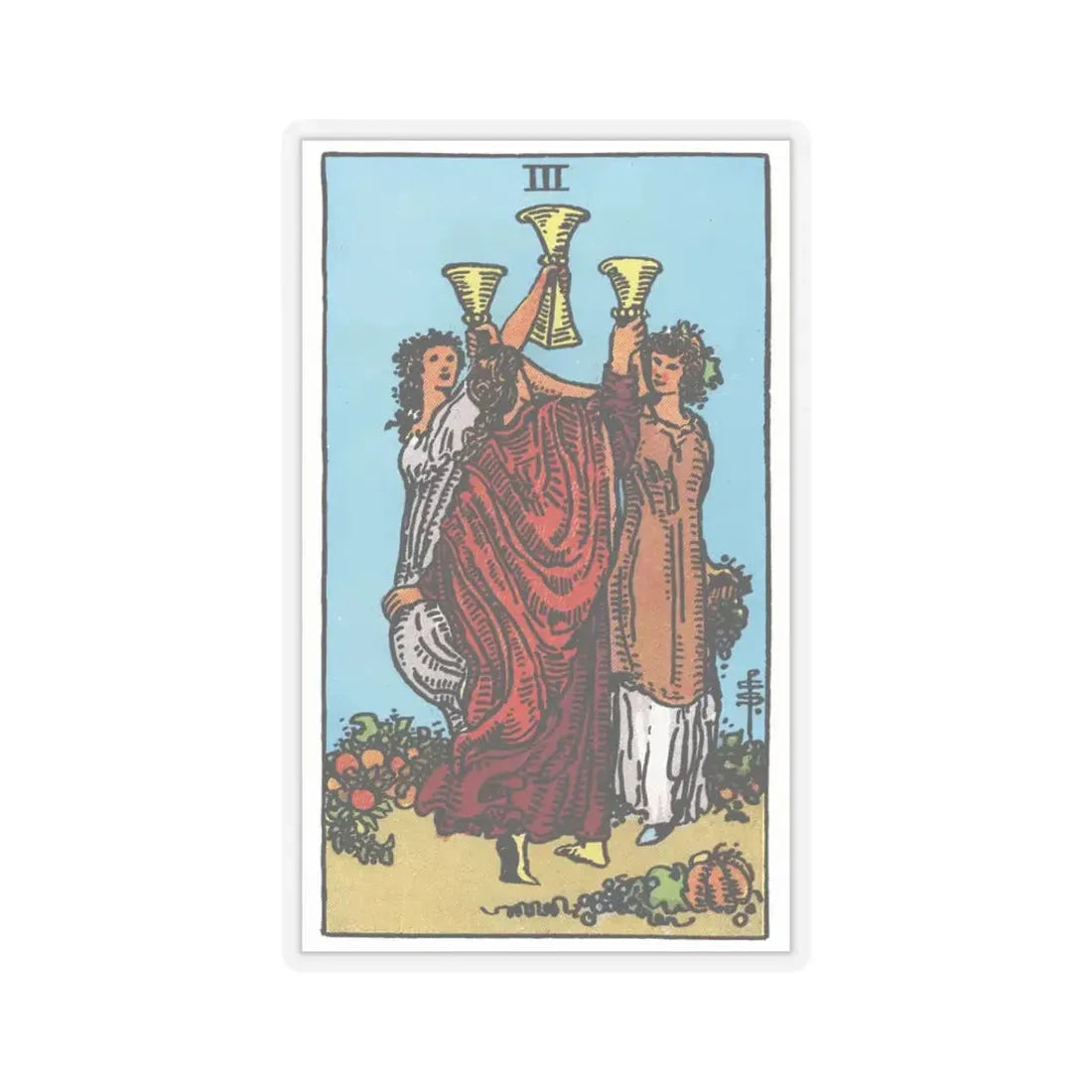 The 3 of Cups (Tarot Card) STICKER Vinyl Kiss-Cut Decal 3 Inch Transparent - The Sticker Space
