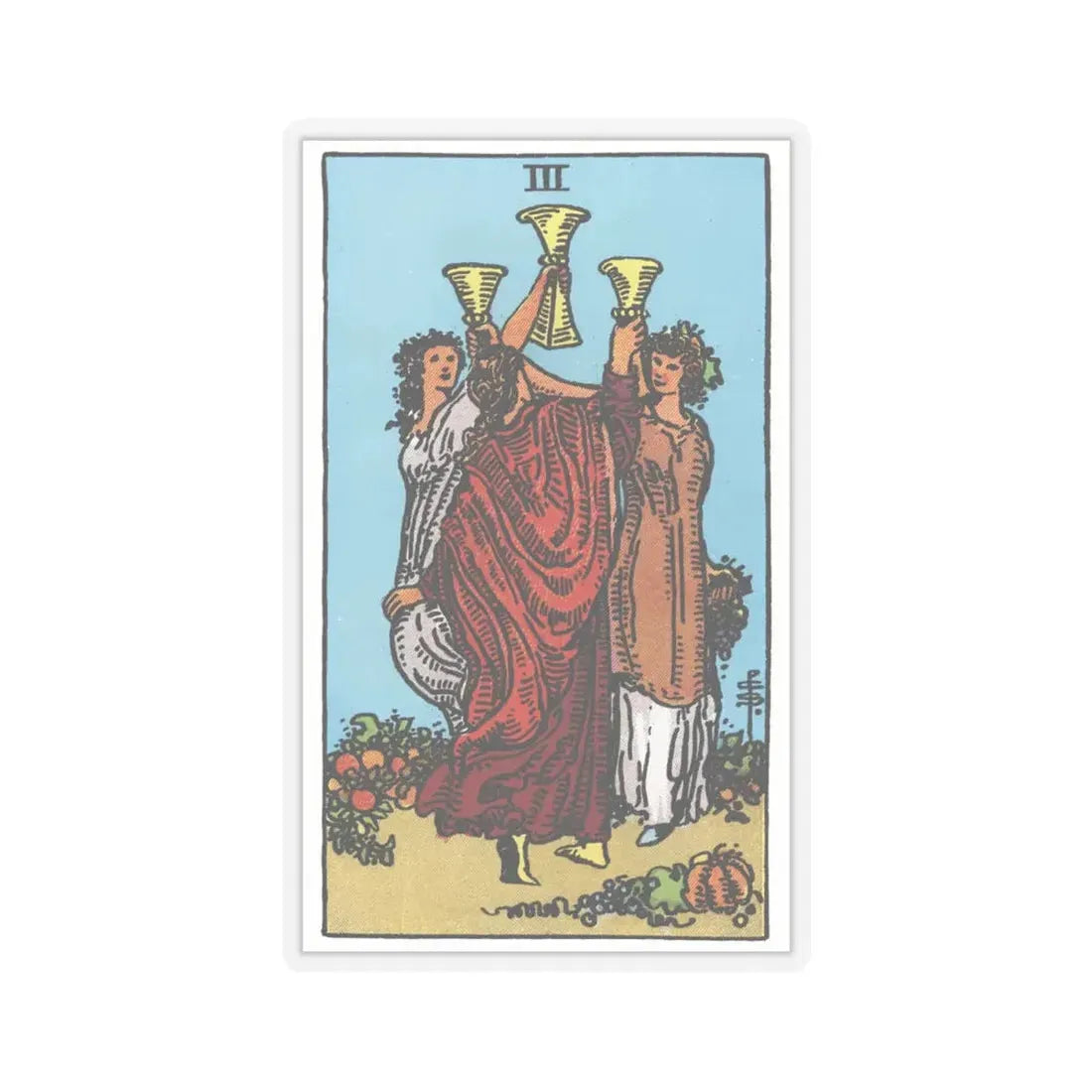 The 3 of Cups (Tarot Card) STICKER Vinyl Kiss-Cut Decal 4 Inch Transparent - The Sticker Space