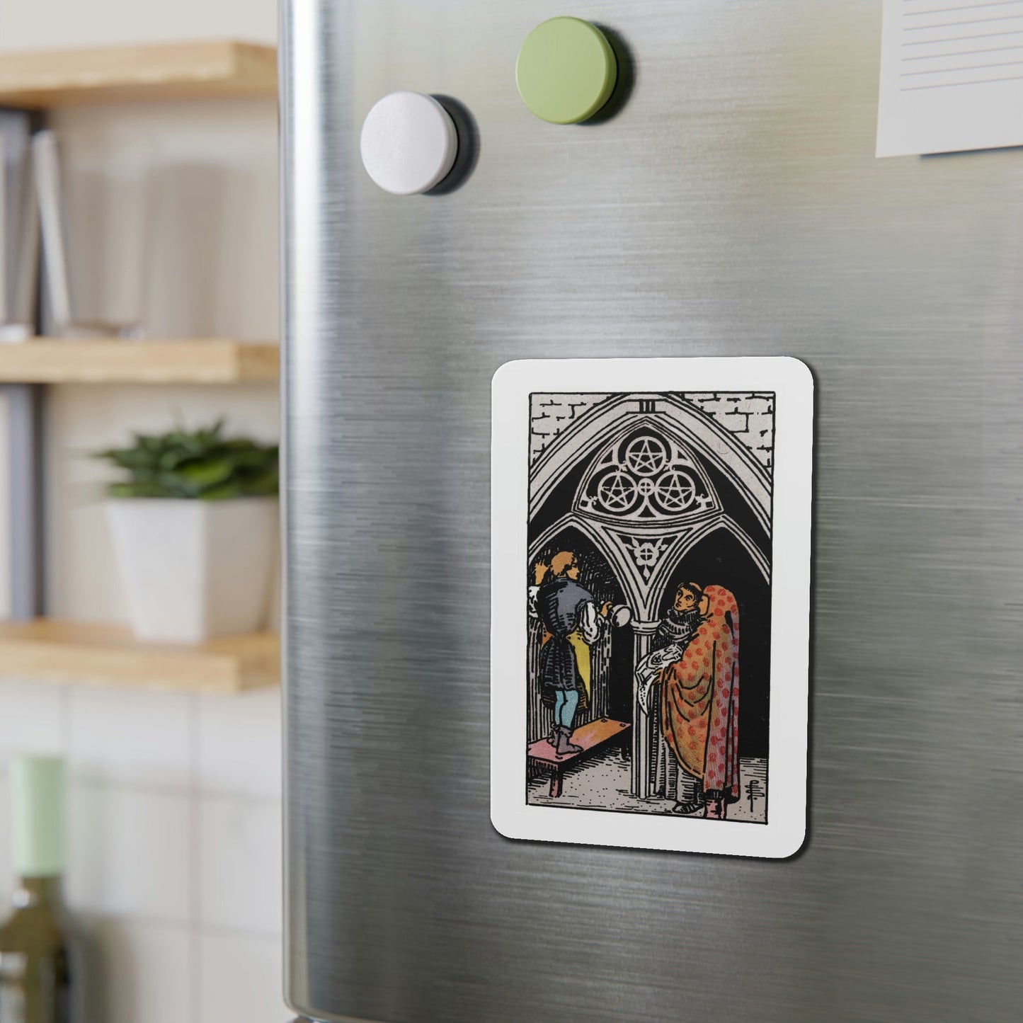 The 3 of Pentacles (Tarot Card) Die-Cut Magnet-The Sticker Space