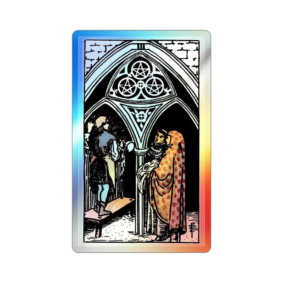 The 3 of Pentacles (Tarot Card) Holographic STICKER Die-Cut Vinyl Decal 2 Inch Holographic - The Sticker Space