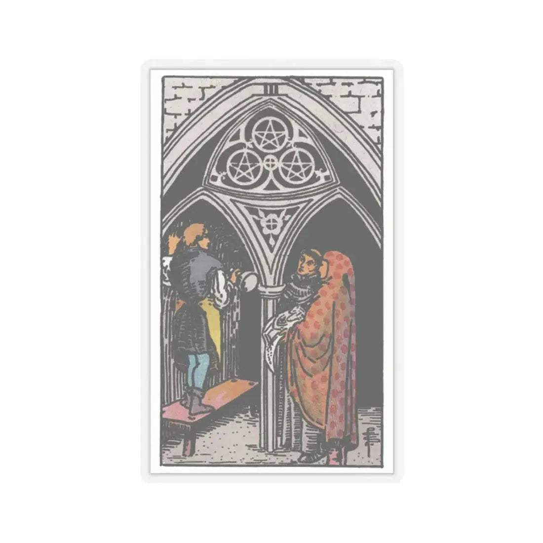 The 3 of Pentacles (Tarot Card) STICKER Vinyl Kiss-Cut Decal 2 Inch Transparent - The Sticker Space