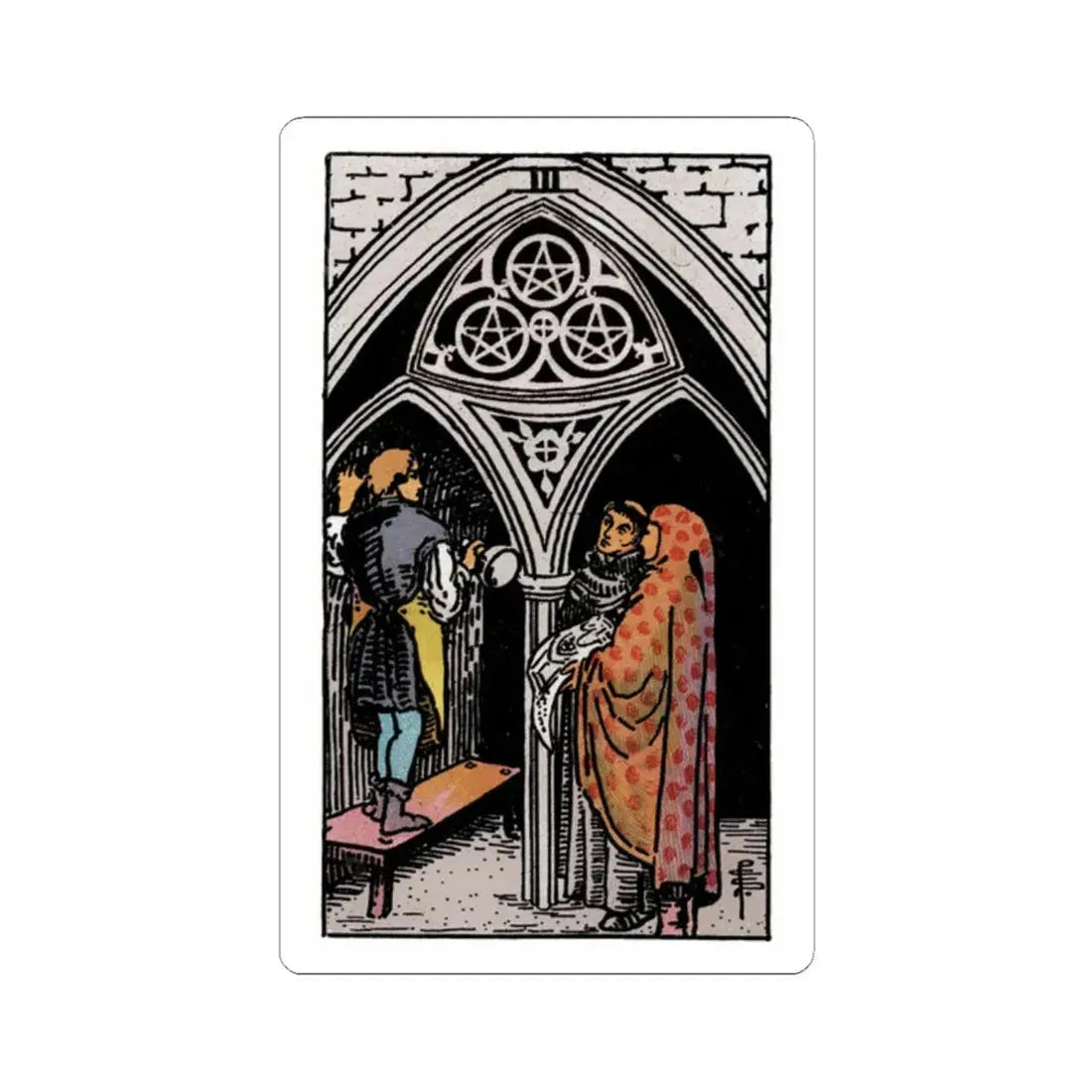 The 3 of Pentacles (Tarot Card) STICKER Vinyl Kiss-Cut Decal 2 Inch White - The Sticker Space