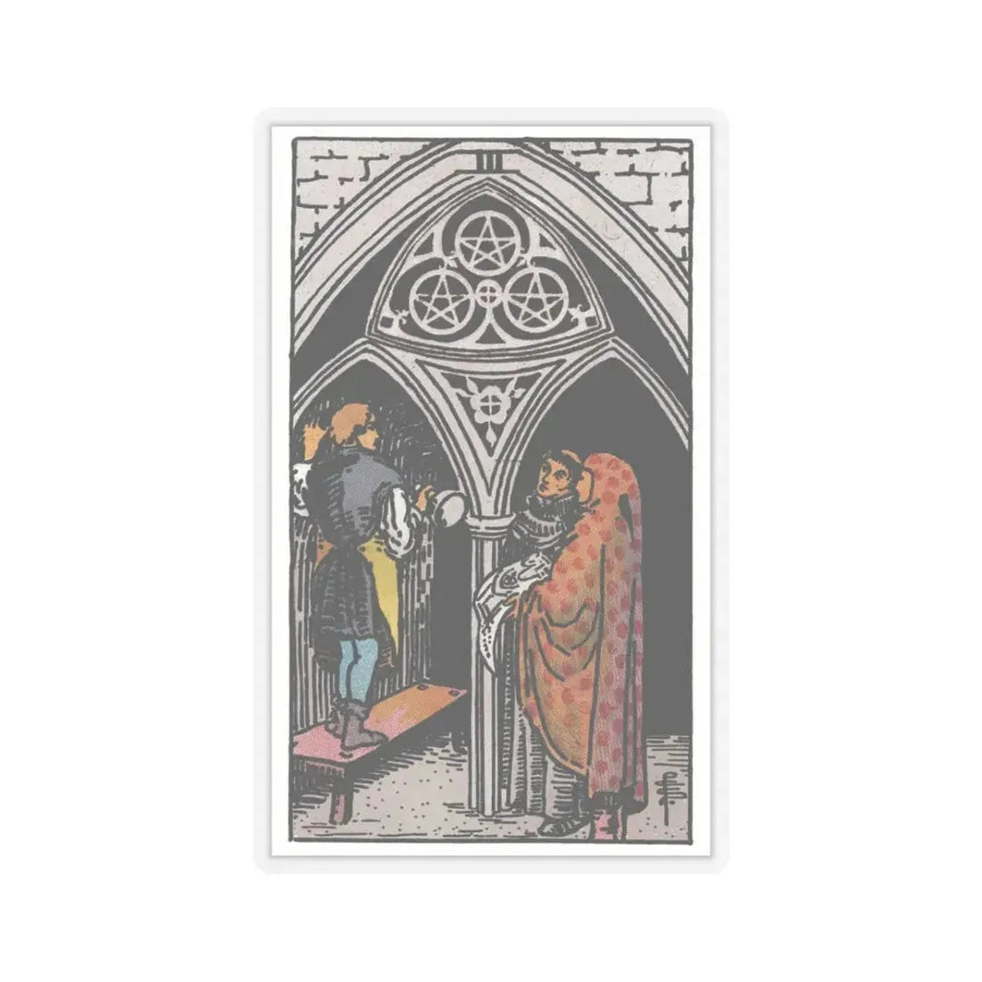 The 3 of Pentacles (Tarot Card) STICKER Vinyl Kiss-Cut Decal 3 Inch Transparent - The Sticker Space