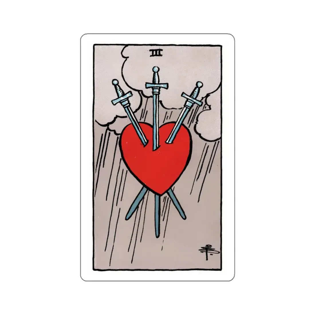 The 3 of Swords (Rider Waite Tarot Deck) STICKER Vinyl Die-Cut Decal 3 Inch - The Sticker Space