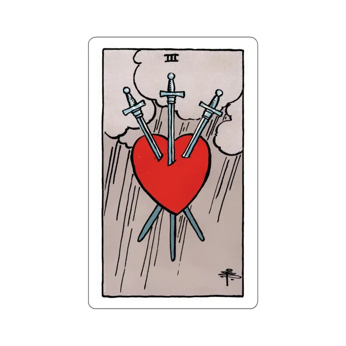 The 3 of Swords (Rider Waite Tarot Deck) STICKER Vinyl Die-Cut Decal 6 Inch - The Sticker Space