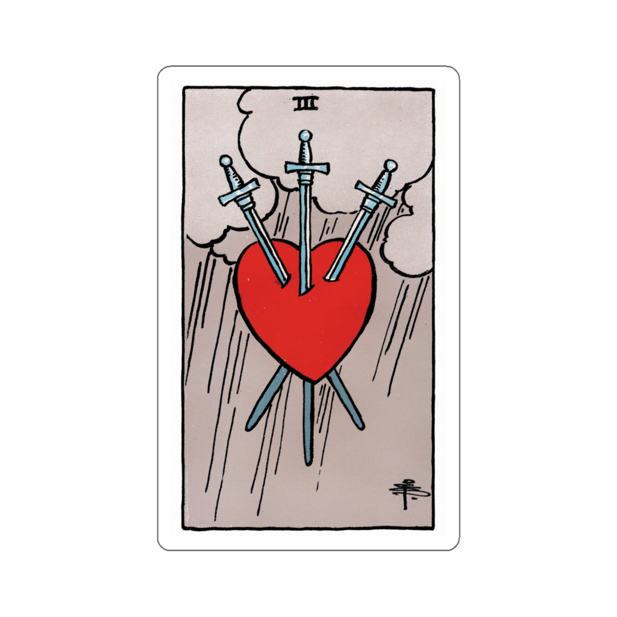 The 3 of Swords (Rider Waite Tarot Deck) STICKER Vinyl Die-Cut Decal-White-The Sticker Space