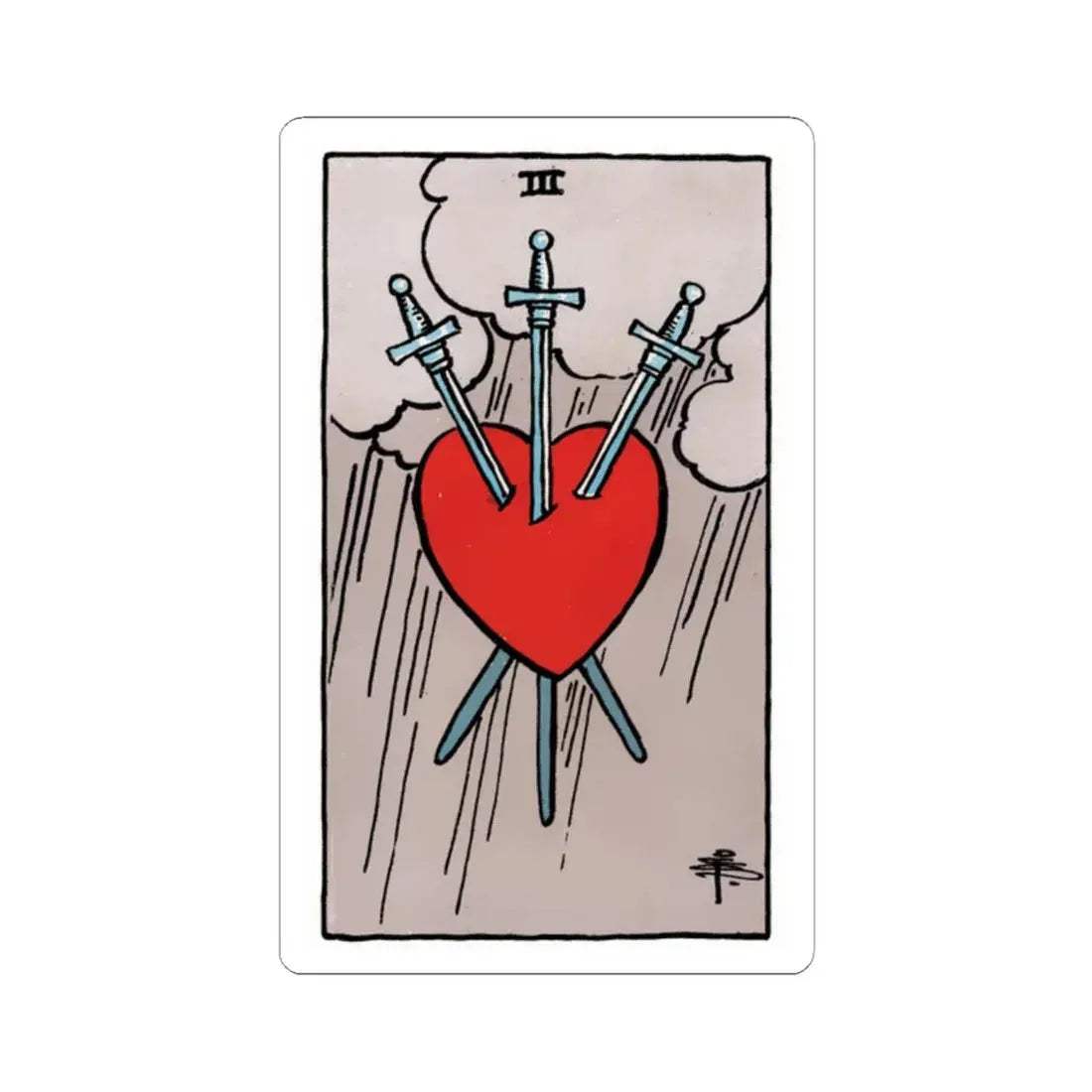 The 3 of Swords (Tarot Card) STICKER Vinyl Kiss-Cut Decal 2 Inch White - The Sticker Space