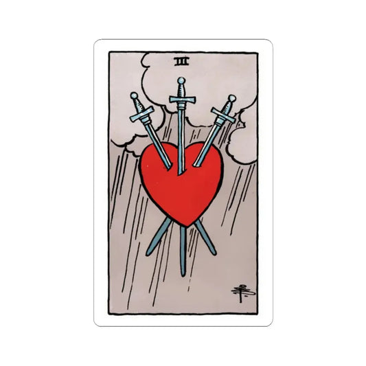 The 3 of Swords (Tarot Card) STICKER Vinyl Kiss-Cut Decal 2 Inch White - The Sticker Space