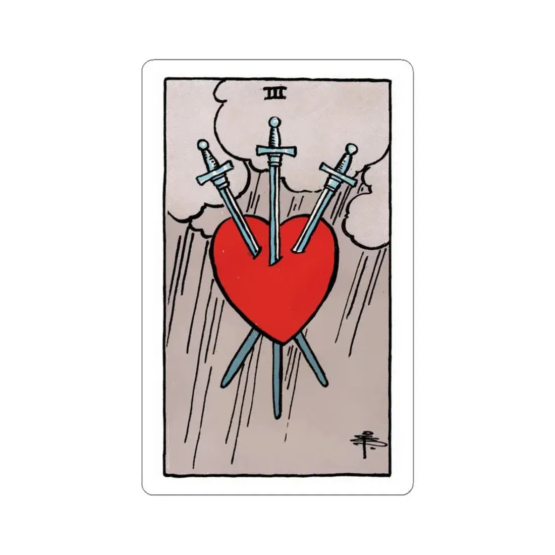 The 3 of Swords (Tarot Card) STICKER Vinyl Kiss-Cut Decal 3 Inch White - The Sticker Space