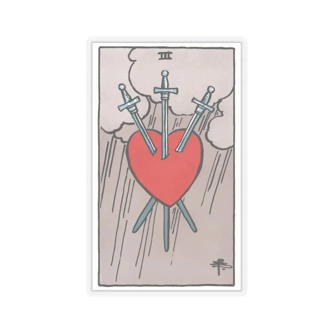The 3 of Swords (Tarot Card) STICKER Vinyl Kiss-Cut Decal 4 Inch Transparent - The Sticker Space