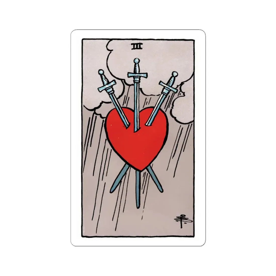 The 3 of Swords (Tarot Card) STICKER Vinyl Kiss-Cut Decal 4 Inch White - The Sticker Space