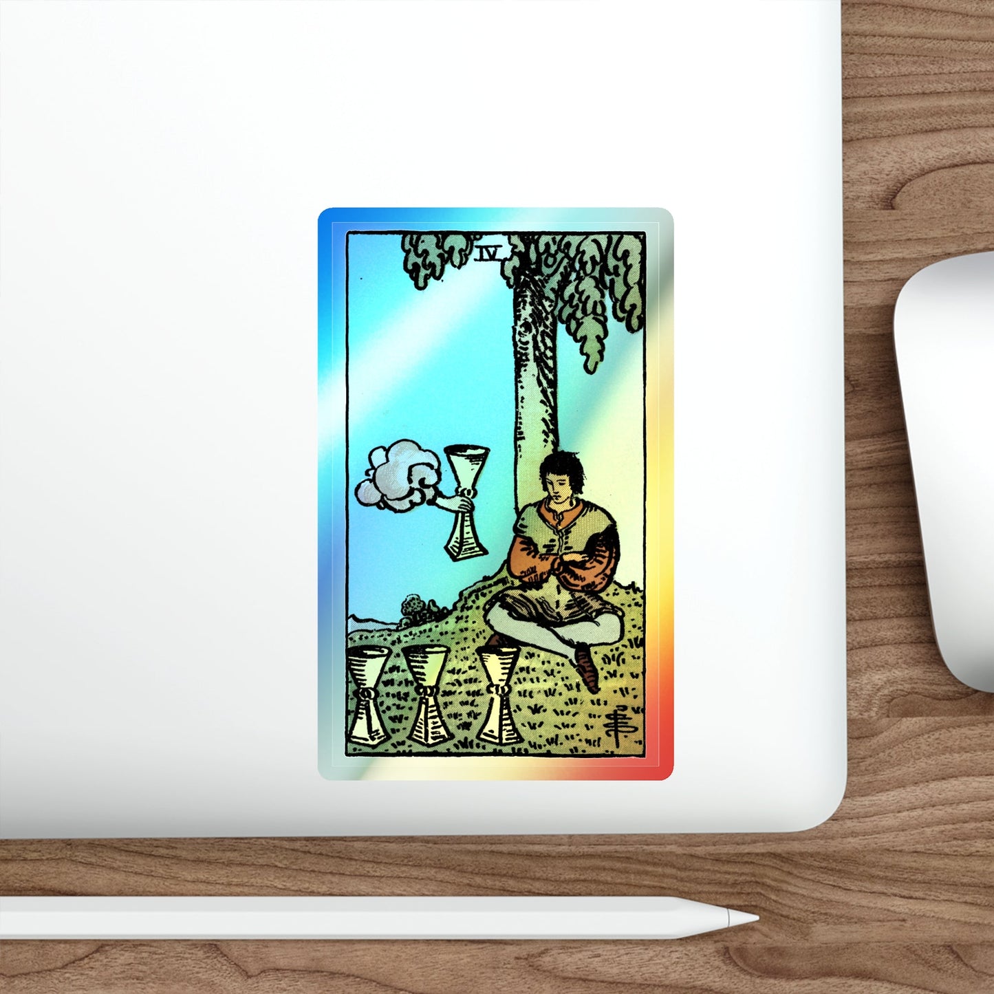 The 4 of Cups (Tarot Card) Holographic STICKER Die-Cut Vinyl Decal-The Sticker Space