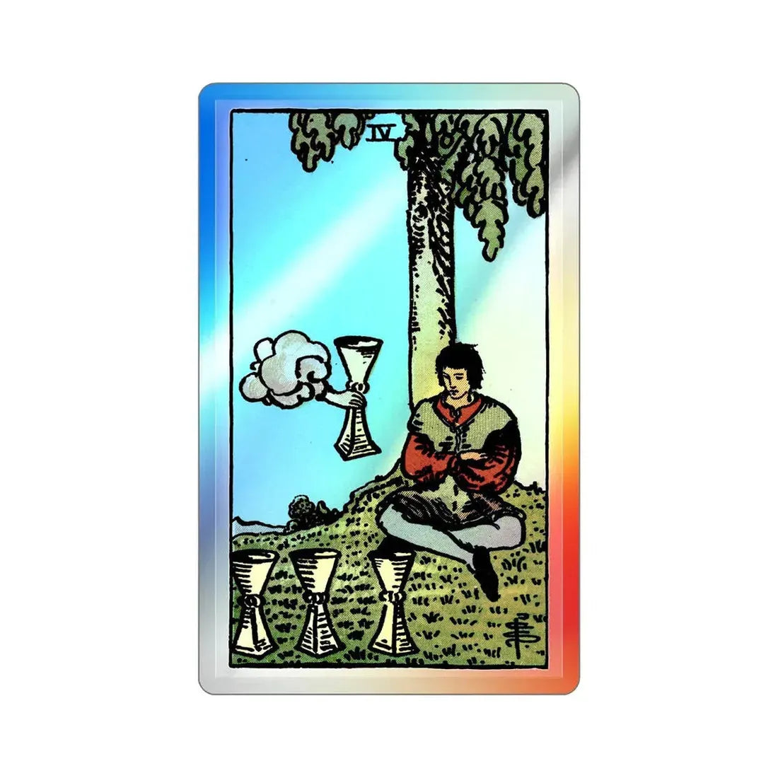 The 4 of Cups (Tarot Card) Holographic STICKER Die-Cut Vinyl Decal 4 Inch Holographic - The Sticker Space