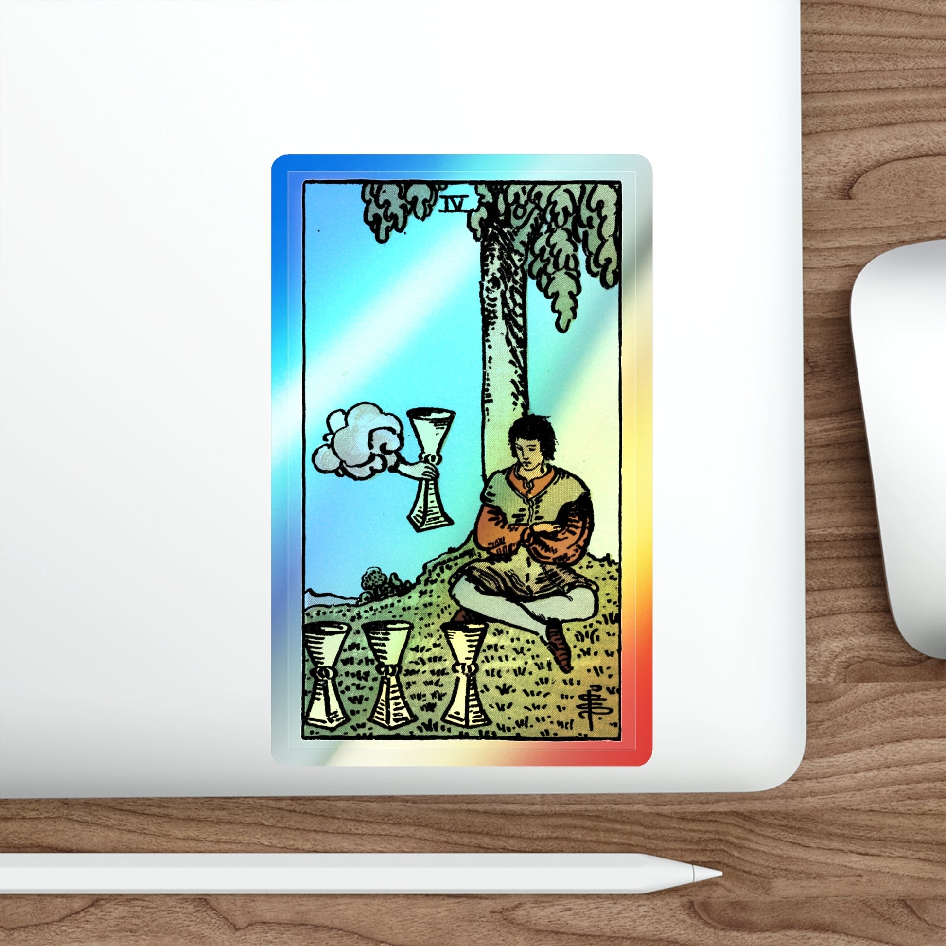 The 4 of Cups (Tarot Card) Holographic STICKER Die-Cut Vinyl Decal-The Sticker Space