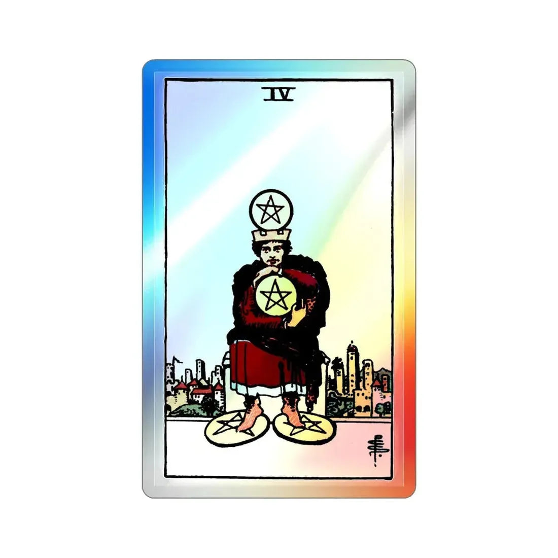The 4 of Pentacles (Tarot Card) Holographic STICKER Die-Cut Vinyl Decal 2 Inch Holographic - The Sticker Space