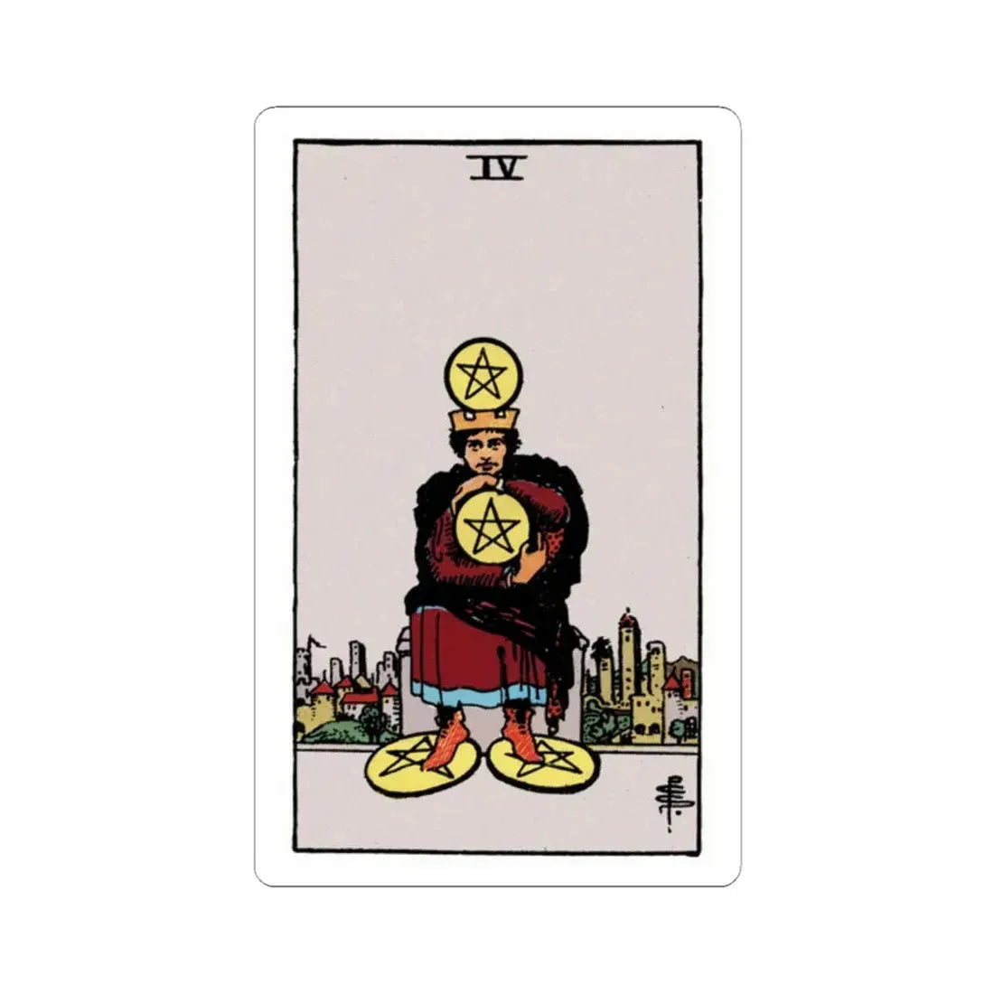 The 4 of Pentacles (Tarot Card) STICKER Vinyl Kiss-Cut Decal 2 Inch White - The Sticker Space