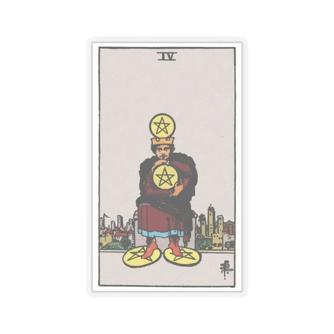 The 4 of Pentacles (Tarot Card) STICKER Vinyl Kiss-Cut Decal 4 Inch Transparent - The Sticker Space