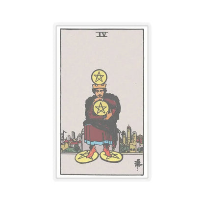 The 4 of Pentacles (Tarot Card) STICKER Vinyl Kiss-Cut Decal 4 Inch Transparent - The Sticker Space